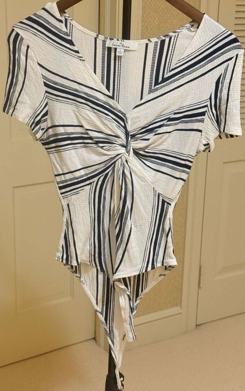 Love Tree White and Navy Blue Striped Bodysuit